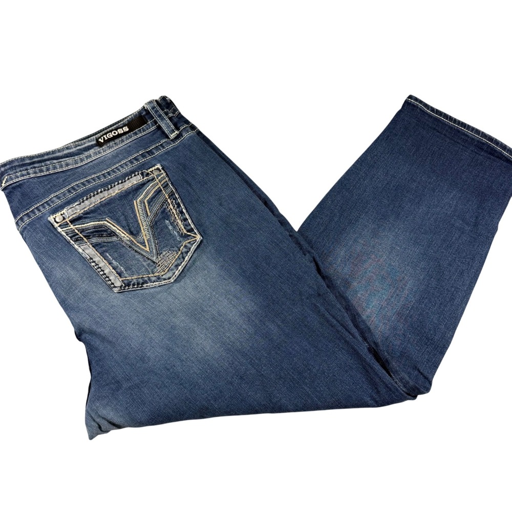 Vigoss Capri Jeans Women 22 Blue Heritage Fit Stretch Heavy Stitch Cropped